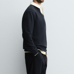 Sudadera Polo para Hombre de Manga Larga con Puños Acanalados, Color Sólido con Diseño de Logotipo Personalizado - Product Image 3