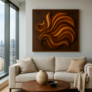 Sculpture murale Art Déco en bois Luxali, sculptée à la main, motif vague abstraite, écologique, durable, décoration de maison, bois massif - Product Image 5