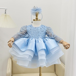 Robe de princesse scintillante à paillettes pour filles, avec jupe en tulle moelleux superposée, robe de soirée à manches bouffantes pour anniversaire et événements spéciaux. - Product Image 2