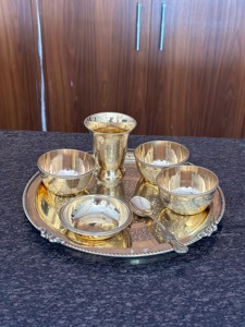 Ensemble de thali en laiton, service de vaisselle multi-pièces, plateau de service rond, vaisselle en métal, ensemble de service de table classique poli - Product Image 6