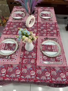 Handmade 100% Cotton Modern Customizable Floral Eco-Friendly Durable <b>Rectangle</b> <b>Tablecloth</b> Green Blue Indian Farmhouse Wedding - Product Image 3