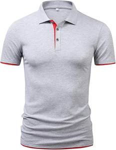 เสื้อโปโลชายสีเทา แขนเสื้อตัดสี ติดกระดุม แขนสั้น สไตล์ลำลอง เหมาะสำหรับตีกอล์ฟ รับสกรีนโลโก้ - Product Image 3