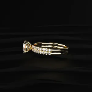 Anillo de Diamantes Redondos Solitarios con Doble Aro, Anillo de Regalo de Cumpleaños, Anillo de Regalo de Aniversario, Anillo de Regalo de San Valentín para una Persona Especial - Product Image 4