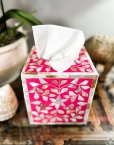 Boîte à mouchoirs rectangulaire artisanale en nacre, avec incrustation décorative en mosaïque de coquillages, pour salle de bain, table ou salon - Product Image 6