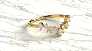 Bague de mariage unique en or 18 carats avec diamants ronds gradués, motif chevron, forme en V ondulée, bague de contour empilable, bijoux fins, cadeau pour femme - Product Image 3