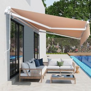 Tenda da Sole Retrattile 12*10FT Colore Sabbia con Struttura in Lega di Alluminio, Illuminazione LED, Cassette Estensibili e Tessuto in Poliestere - Product Image 3