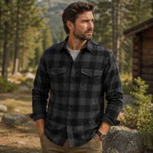 Camisa de Franela a Cuadros de Manga Larga para Hombre, Corte Regular, Diseño a Cuadros, Rojo, Negro, Blanco, Tejido 100% Algodón, con Botones - Product Image 3