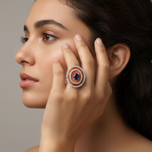 Anillo de cóctel de lujo con zafiro azul y oro rosa para mujer, joyería de boda - Product Image 6