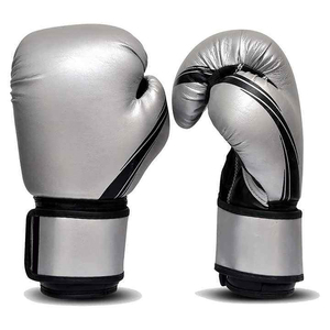 Gants de boxe en cuir PU noir argenté, avec sangle de poignet réglable en Velcro, taille adulte - Product Image 2