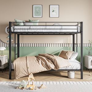 Letto a Castello in Metallo Nero Resistente con Ripiano e Supporto a Doghe, Non Richiede Box Spring - Product Image 2