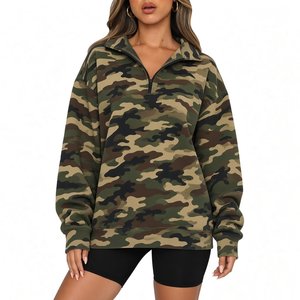 Pull-over oversize à col montant et fermeture éclair, imprimé camouflage feuilles roses, manches longues, pour femme, idéal pour l'hiver - Product Image 5
