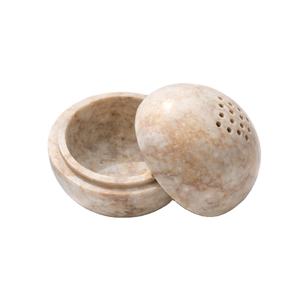 Brûleur et support d'encens en marbre naturel artisanal avec couvercle en dôme perforé, design minimaliste en pierre, accessoire d'aromathérapie haut de gamme - Product Image 1