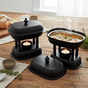 Luxury Arabic Rectangular Chafing Dish Matte Black Pillar Stand Soup Warmer Ramadan <b>Buffet</b> <b>Server</b> Single Unit - Product Image 6