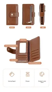 กระเป๋าใส่บัตรเครดิตกันขโมยแฟชั่น ขายส่ง กระเป๋าใส่บัตรธุรกิจแบบพกพา กระเป๋าพู่ห้อยเรียบง่าย กระเป๋าใส่เหรียญซิปคู่ PU - Product Image 6