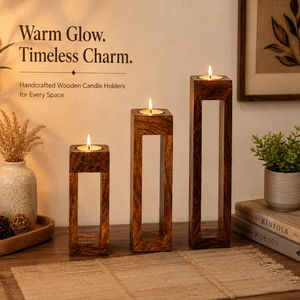 Portavelas de Madera |   Candelabro Artesanal |   Portavelas Decorativo para Velas de Té |   Centro de Mesa Rústico |   Habitación de Hotel - Product Image 4