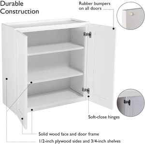 Armadietto da <span class=keywords><strong>Cucina</strong></span> a Parete Cotowins RTA Bianco Stile Shaker 24x12x24 Pollici in Compensato con Chiusura Ammortizzata, Disponibile in Magazzino USA, Pronto per l'Assemblaggio, OEM - Product Image 6