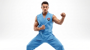 Uniforme de Taekwondo Dumela International Azul Cielo sin Mangas de Algodón con Logotipo, Transpirable, Cintura Alta, Unisex, para Artes Marciales - Product Image 3
