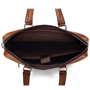 Sac porte-documents classique en cuir véritable noir de haute qualité, personnalisable, avec bandoulière réglable et poignées - Product Image 3