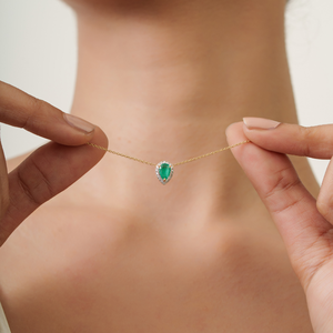 Simple Dainty Elegant Design K18 Yellow Gold <b>Emerald</b> & Diamond Single Stone Halo <b>Pendant</b> Necklace Everyday Wear Women's Jewelry - Product Image 4