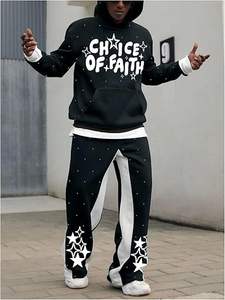 Ensemble de survêtement 2 pièces pour homme, style Hip Hop, automne, avec sweat à capuche brodé à manches longues et pantalon de jogging empilé de créateur, 100% coton - Product Image 3