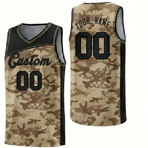 Maillot de basket-ball camouflage personnalisé, sublimé, col en V, sans manches, en maille polyester, unisexe, adulte, toutes saisons, respirant, uniforme d'équipe - Product Image 1
