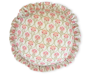 Housse de coussin ronde en tissu doux blanc, rose et orange, pour canapé ou fauteuil, disponible à bon prix, fournisseur indien - Product Image 4