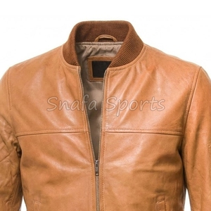 Veste en cuir de moto classique de haute qualité, coupe ajustée, coupe-vent, respirante, en cuir marron pour homme - Product Image 3