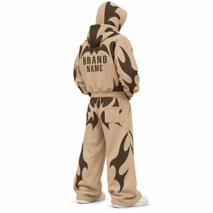 Ensemble de survêtement oversize personnalisé Y2K avec imprimé flamme, sweat à capuche zippé et pantalon de survêtement large, couleur unie, streetwear personnalisé - Product Image 6