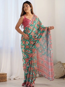 Sari de Chifón KV Estampado para Uso Diario - Product Image 4