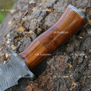 Cuchillo de caza y camping UA Supplies de 10 pulgadas, forjado a mano, de acero de Damasco de espiga completa, 0.5mm de grosor, hoja fija de punta caída, mango de madera. - Product Image 5
