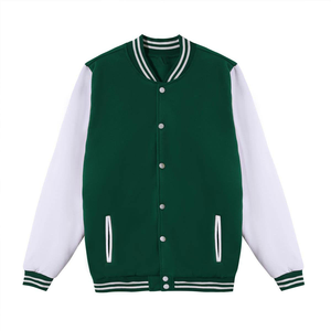 Men's Green White Eco-Friendly Breathable Varsity <b>Jacket</b> <b>Fleece</b> <b>Lined</b> Preppy Style High Street Winter Stand Collar Zipper - Product Image 6
