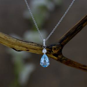 Collier en aquamarine, pendentif en forme de poire, pierre de naissance de mars, argent sterling 925, bijou en pierre précieuse bleue, cadeau pour femme - Product Image 6