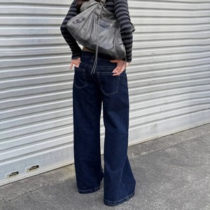 Blue Vintage Low Waist Skinny Denim <b>Jeans</b> Patchwork Woven Custom Logo Breathable Button for Wash - Product Image 4