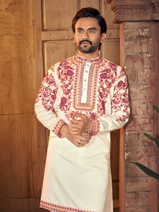 Multi Thread Work Traditional <b>Silk</b> Straight <b>Kurta</b> for Party Diwali Wedding - Product Image 3