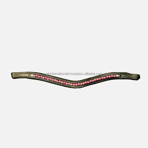 Banda de cejas de caballo de cuero de brida inglesa negra con forma de onda diseñada con perlas de marca y diamantes de imitación de cristales Mega Bling - Product Image 2