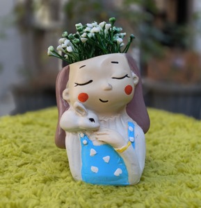 Maceta de Poliresina con Diseño de Conejito, Acabado Glaseado, Estilo de Dibujos Animados, Maceta Decorativa de Interior para Flores y Plantas Verdes - Product Image 1