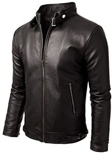 Custom Design Stand Collar <b>Winter</b> <b>Leather</b> <b>Jacket</b> Solid Color Men's Streetwear with Front Logo - Product Image 2