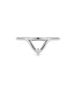 Bague en or massif 14K 18K avec diamant de laboratoire rond, moissanite, bague de promesse minimaliste en chevron, bague empilable incurvée pour femme - Product Image 3