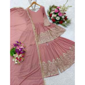 Robe de soirée modeste Kediya-Palazzo et Dupatta fantaisie avec de magnifiques embellissements - Product Image 3