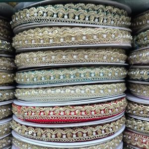 Ribete de encaje bordado con cuentas metálicas de poliéster de color personalizado, lavable para bolsos, prendas y zapatos - Ofertas al por mayor - Product Image 1