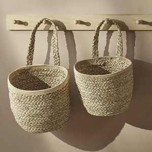 Two Braided Seagrass Hanging <b>Storage</b> <b>Baskets</b> Handmade <b>Storage</b> <b>Basket</b> Wholesale eco-friendly Made in Vietnam - Product Image 1