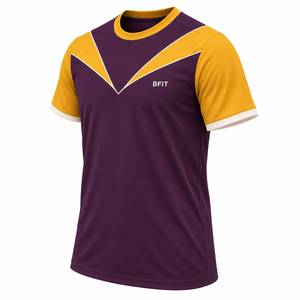 Camiseta Deportiva de Manga Corta Estampada para Hombre, con Bloques de Color Geométricos Dorados, Cuello Redondo, Secado Rápido, Ecológica, Transpirable, 100% - Product Image 3