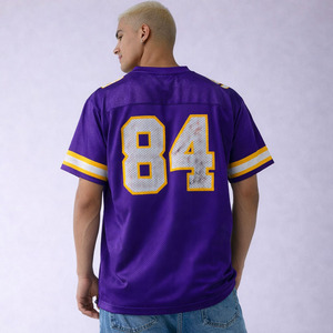 Maillot de rugby personnalisé en mesh violet, respirant, en polyester, col en V, pour le football américain, avec numéro personnalisé, tenue d'équipe. - Product Image 5