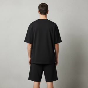 Conjunto de Camiseta y Pantalones Cortos Negros para Hombre, Cuello Redondo, Corte Holgado, Color Sólido, Algodón Transpirable, Ropa Casual para Todas las Temporadas - Product Image 2