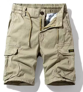 Shorts cargo d'été pour hommes, couleur unie, taille élastique, coupe ample, formel, confortable, droit, respirant, broderie frontale, 100 % coton - Product Image 3