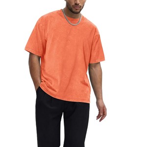 2026 Factory Price <b>Men</b> Oversized Acid Wash Orange <b>Longline</b> <b>T</b> <b>Shirt</b> Short Sleeve O Neck Solid Street Style Tee OEM 100% Cotton - Product Image 5