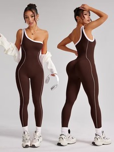 Combinaison de yoga décontractée à une épaule pour femmes |   Combinaison de sport sans manches avec bordure contrastée |   Écologique, séchage rapide, léger - Product Image 1