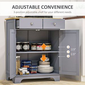 Curio Credenza <b>Sideboard</b> Cabinet Solid Wood Top Adjustable Shelf 2 Drawers for <b>Kitchen</b> or Living Room Storage - Product Image 6