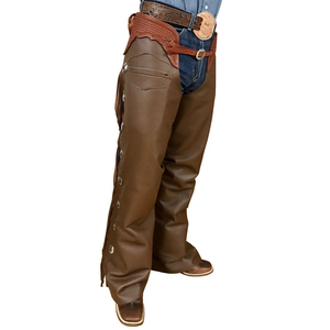 Pantalones de montar de cuero genuino para hombre, estilo western, color marrón, con cierre de hebilla, ajuste relajado de largo completo, BAND BROTHERS, de alta calidad, tiro medio - Product Image 1