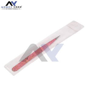 2 pinces à pointe droite et incurvée pour extensions de cils, rose et noir, en acier inoxydable, outils d'application de faux cils - Product Image 2